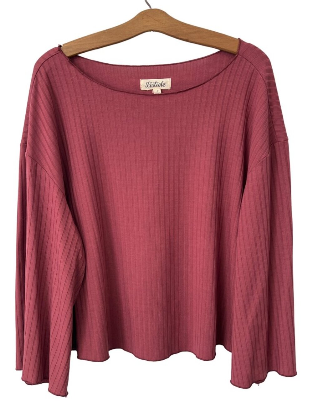 Listicle Sweater Size Small Ribbed Brick Red Boatneck Blouse Drop Shoulder